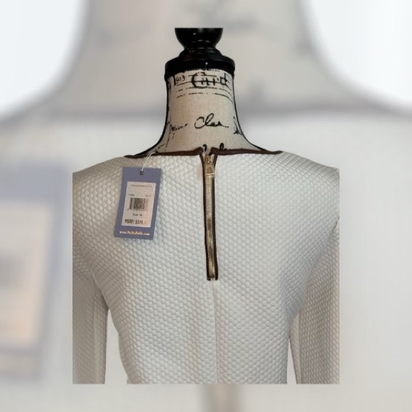 STS Sail to Sable Ivory Bell Sleeve Top 3/4 Sleeve Detailing Brown Trim Top Sz M - Picture 5 of 8